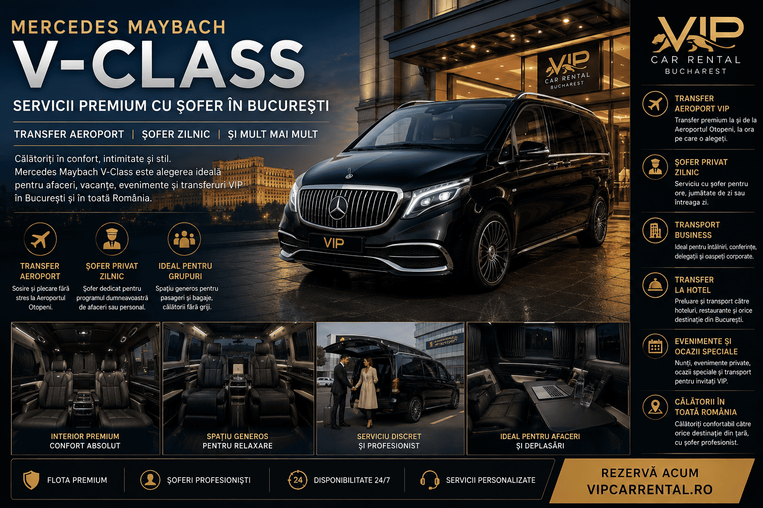 Mercedes Maybach V-Class for Rent in Bucharest – Luxury Chauffeur & Airport Transfer Service